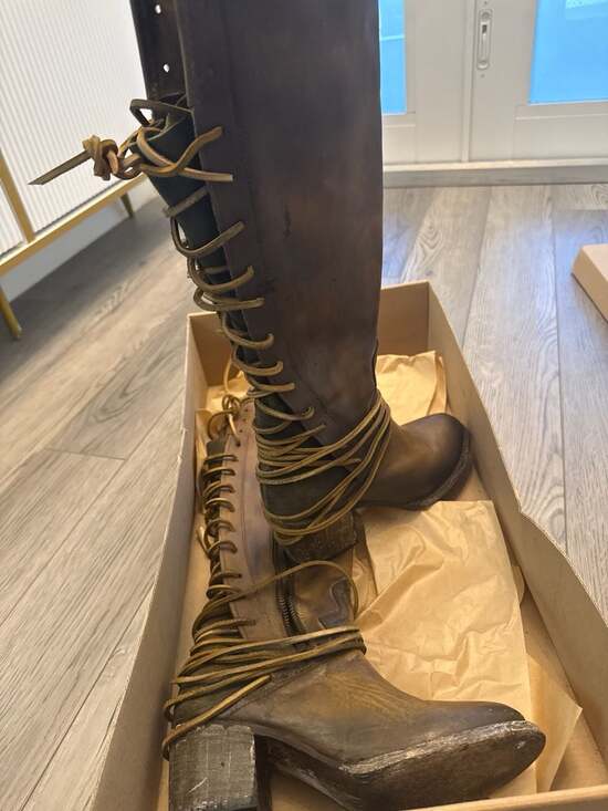 Freebird by Steven Shoes - Freebird by Steven Coal Olive Leather Lace-Up Tall Boots Size 8